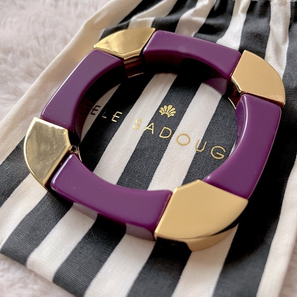 NWT Lele Sadoughi Geo Stretch Bangle Bracelet Eggplant - Picture 1 of 6